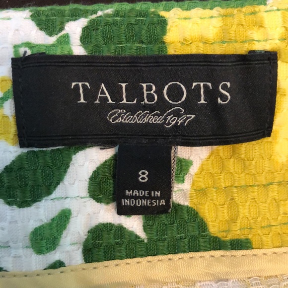 Talbots Kermit Green Yellow Cotton Floral A-Line Skirt Side Zip SZ 8 - Picture 7 of 8